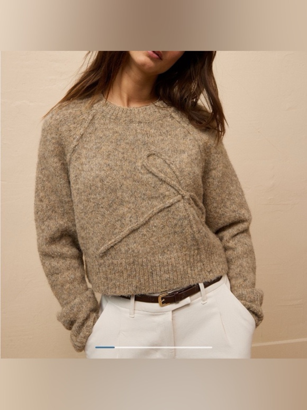 American Eagle Cozy Knit Bow Appliqué Brown Crewneck Pullover Sweater S Coquette